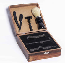 Load image into Gallery viewer, Wooden Shaving Box with shaving razor , Straight razor and Brush

