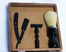 Load image into Gallery viewer, Wooden Shaving Box with shaving razor , Straight razor and Brush
