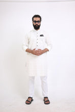 Load image into Gallery viewer, Mens black &amp; white patch pocket kurta

