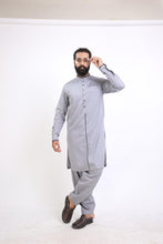 Load image into Gallery viewer, Mens grey suit (Shalwar Kameez) with navy pipping

